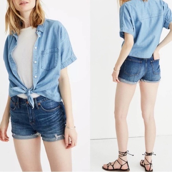 Madewell Pants - Madewell High-rise Cut-off Stretch Denim Shorts Frayed Whiskering Distressed 26